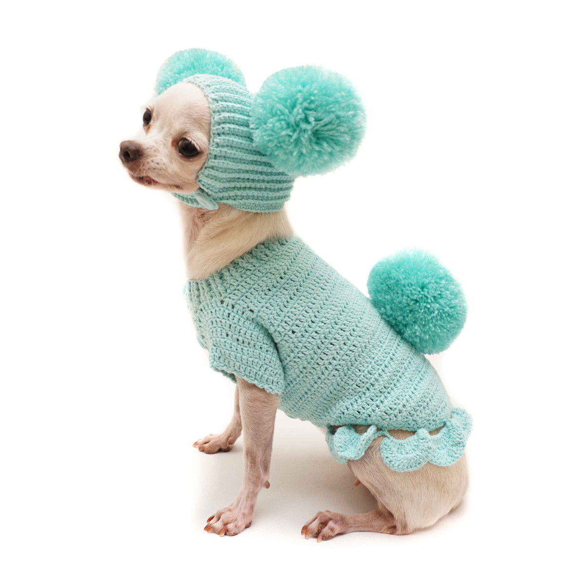 Crochet Bunny 2 Piece Dog Outfit - Light Teal