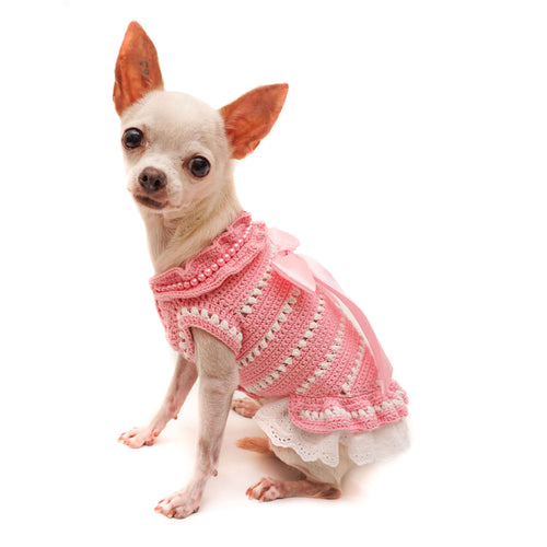 Pretty Lady Crochet Dog Dress with Lace