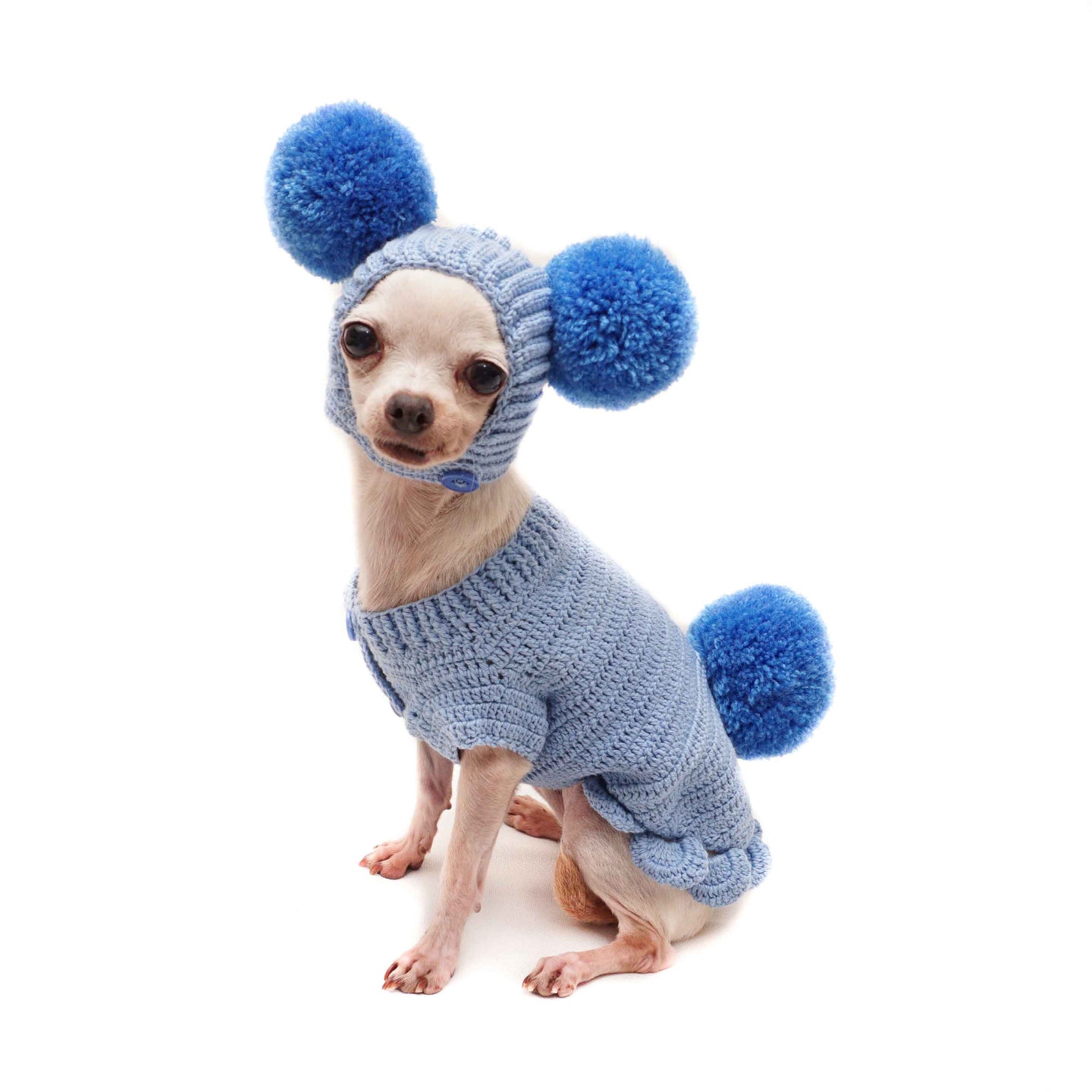 Crochet Bunny 2 Piece Dog Outfit - Blue
