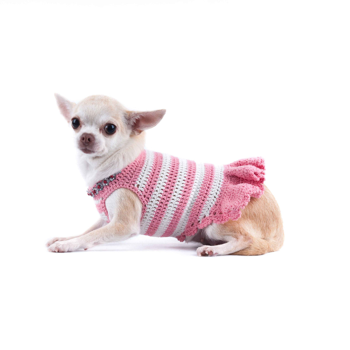 Pink and White Sweater Skirt with Necklace